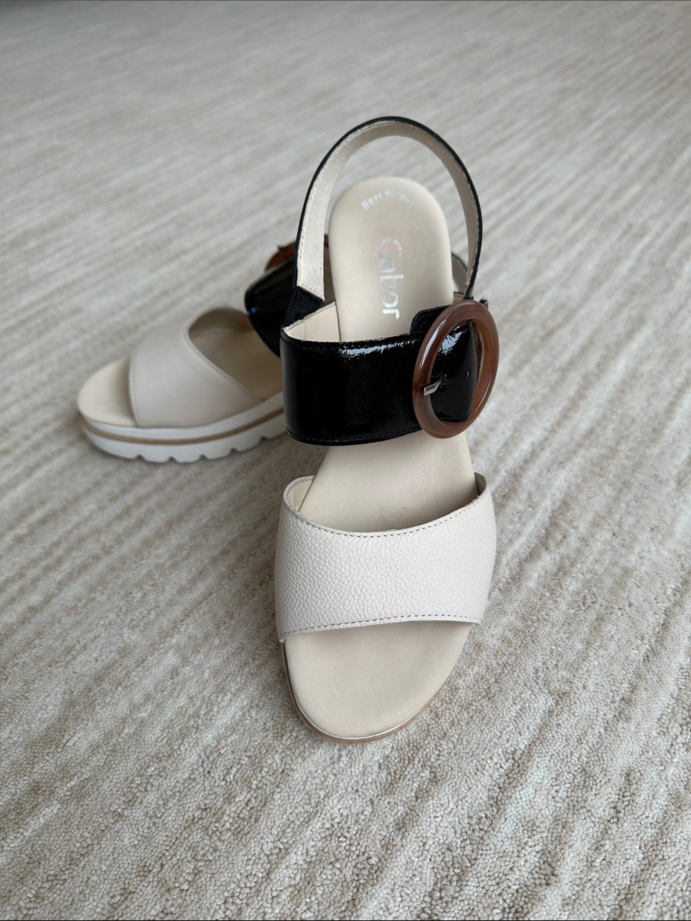 GABOR Freya Wedge Platform Sandal Beige with Black Patent Size UK 6.5 | US 9 - Picture 4 of 17